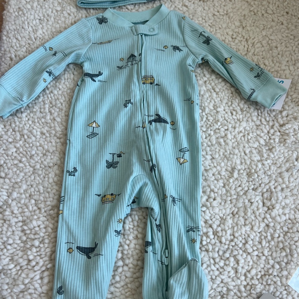 Kids One Piece in Light Blue with Animal Print
